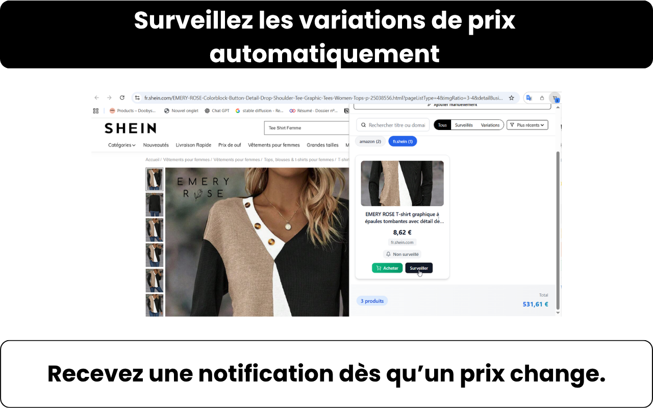 Interface d'alertes de prix Cleen